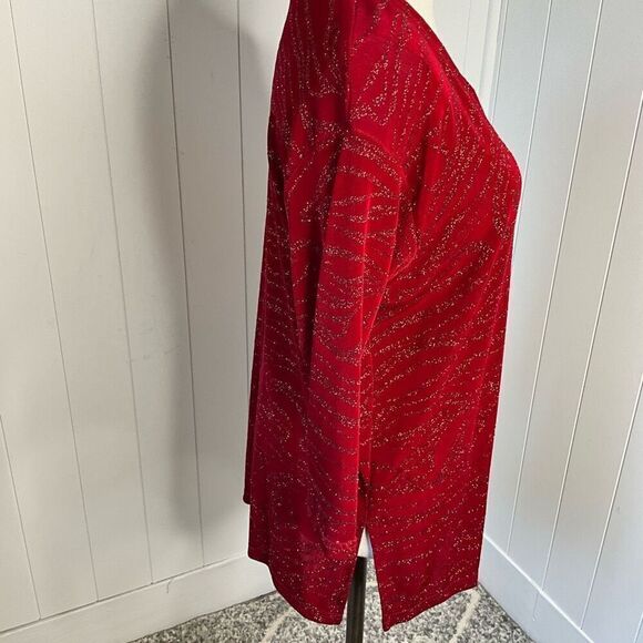 A Touch of Class Clothing Womens S/M Tunic Top Red Sparkle V Neck Slinky Stretch - Picture 4 of 12